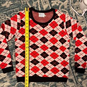 Zado Vintage Red and Black Argyle Women's Sweater